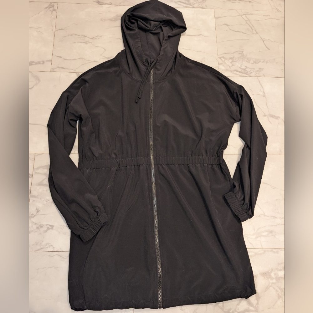Zella Activewear Hooded Jacket Women’s Size Medium Long Black Tie Waist